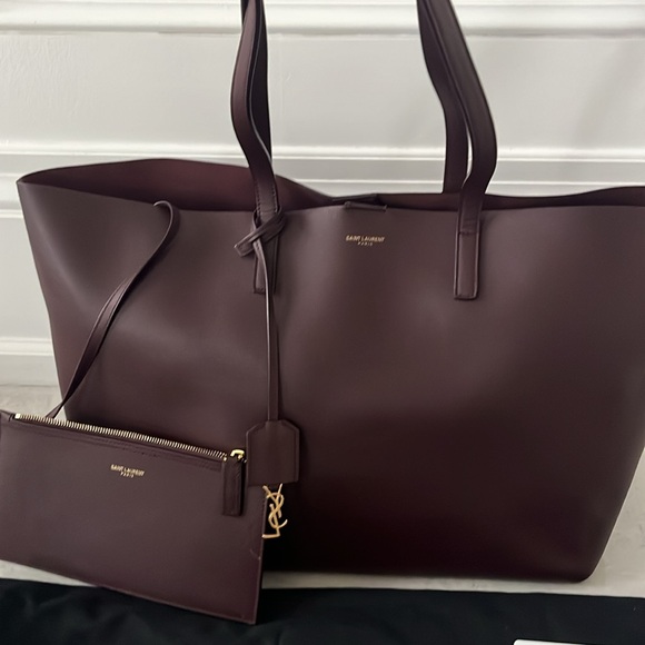 Saint Laurent Handbags - Saint Laurent Burgundy East West Leather Tote Bag